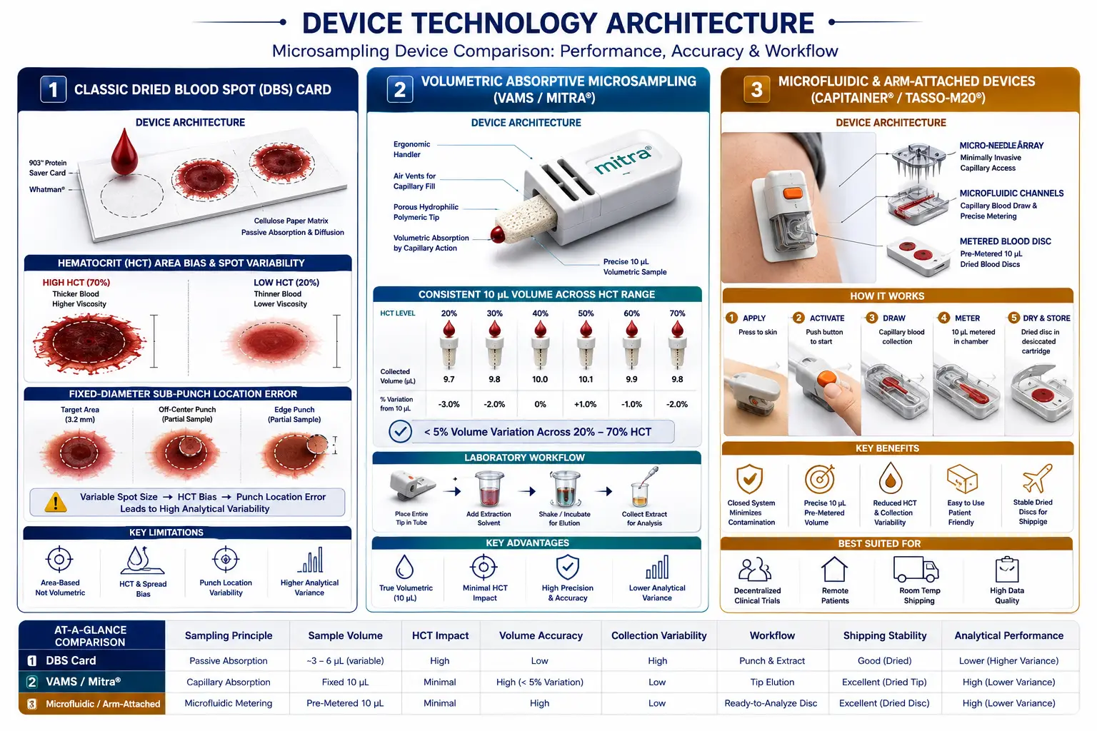 Device Technology Comparison DBS vs VAMS vs Microfluidic Samplers