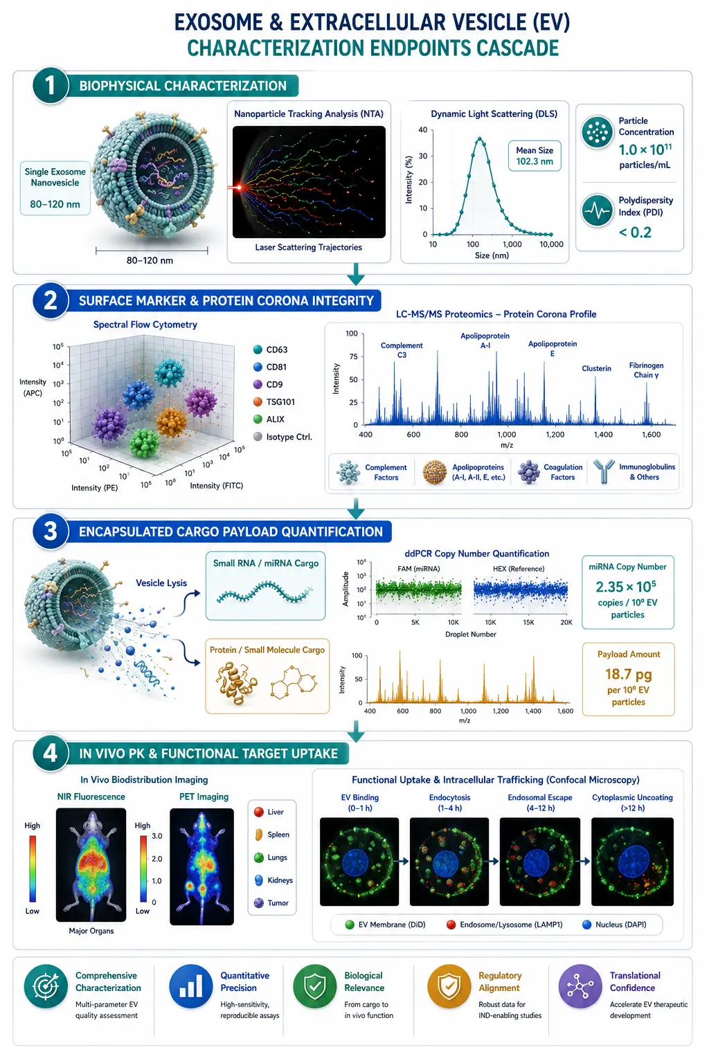 Exosome Biophysical, Cargo, and PK Endpoint Cascade